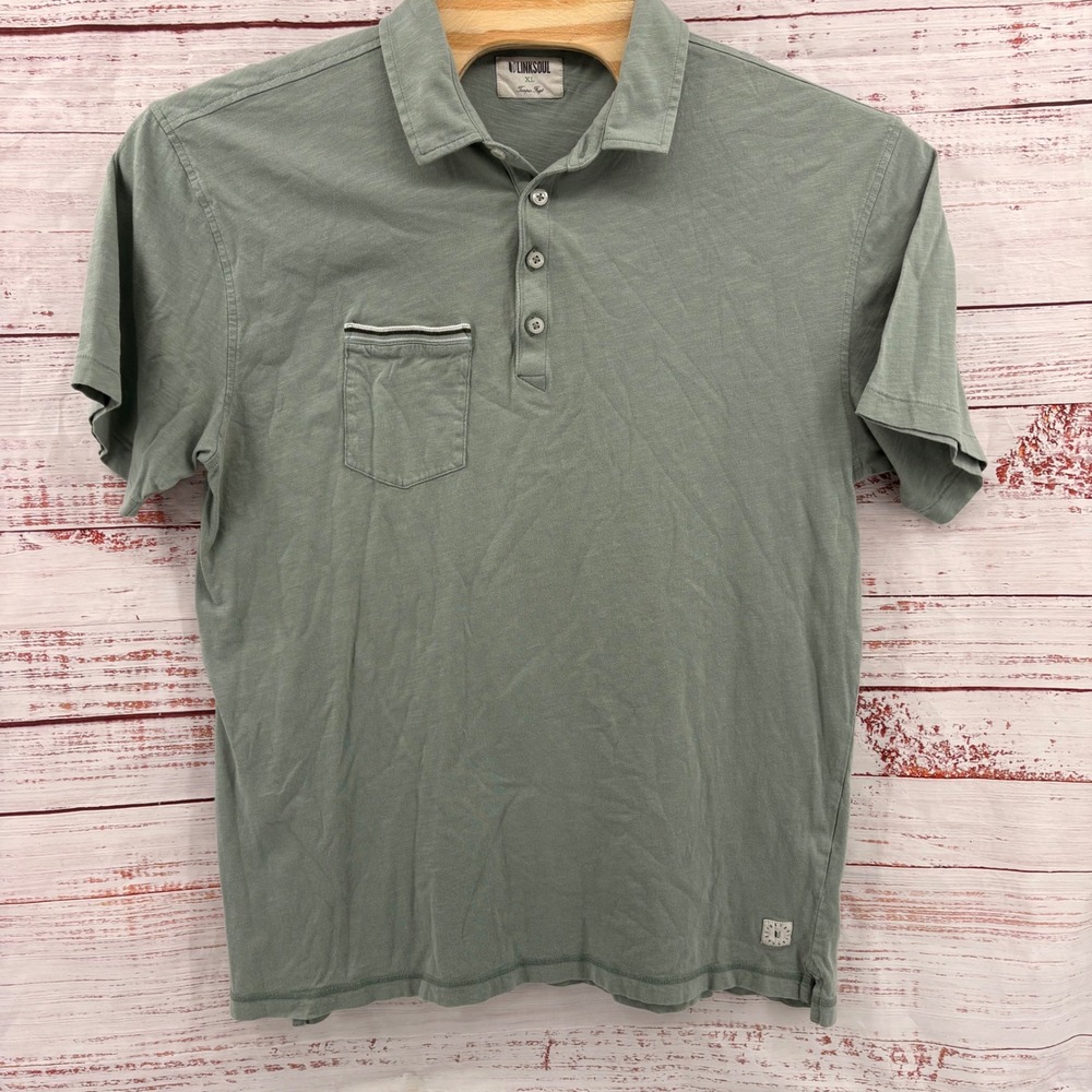 Linksoul Golf Polo Shirt Mens Size XL Green Button‎ Pocket Short Sleeve Casual